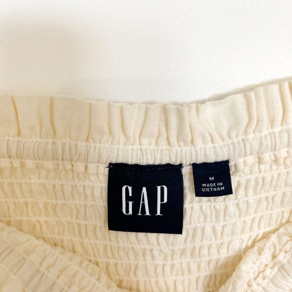 GAP Linen-Blend Puff Sleeve Square Neck Cream Midi Dress - Picture 7 of 9